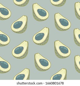 Vector illustration of avocado on a blue background. Tropical summer exotic fruits. Avocado background.Use for print, textile, posters, wallpapers, cards, prints and websites.