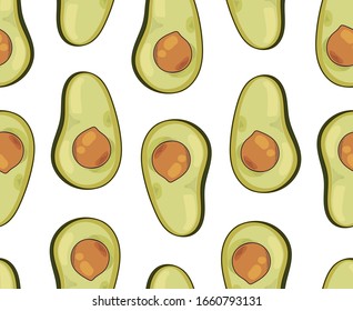 Vector illustration of avocado on white background.Tropical summer exotic fruits. Avocado background.Use for print, textile, posters, wallpapers, cards, prints and websites.