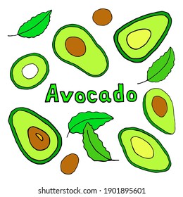 Ilustración vectorial de un aguacate sobre un fondo blanco.