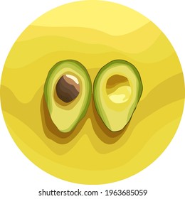 Vektorgrafik eines Avocado. Avocado mit Flugzeugen auf gelbem Hintergrund. Geeignet für Logos, Dekoration, Werbung, Banner, Poster.