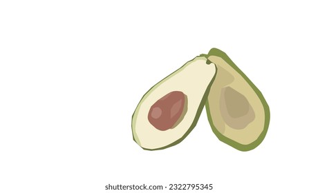 Vector illustration of an avocado that is split into half and lying down on white background