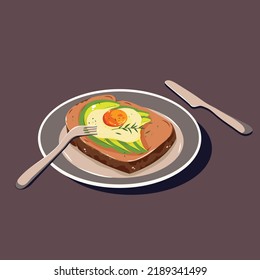 vector illustration of avocado toast in plate for breakfast. svg