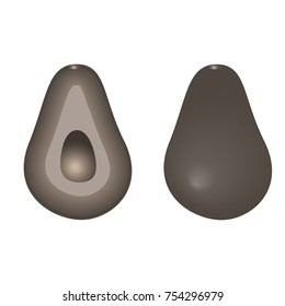 Vector illustration with avocado whole and in section. Isolated drawing on white background in monochrom color.