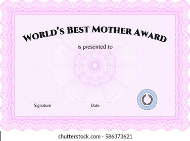 Vector illustration of Award: Best Mom in the world in pink.
