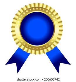 Vector illustration of Award with blue ribbon