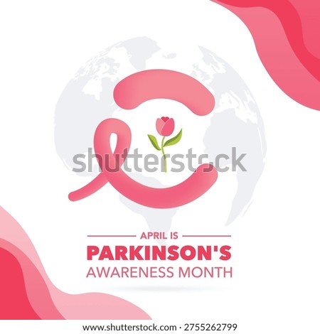 Vector illustration for Parkinson’s Awareness Month featuring tulip flower and awareness ribbon. Medical concept highlighting neurological disease awareness, support, research, and global campaigns for brain health.