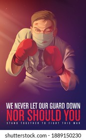 vector illustration of an awareness poster to encourage the healthcare workers who risk their lives at the frontline during the pandemic crisis