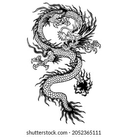 Vector Illustration of an awesome black oriental dragon on white background