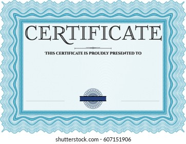 Vector Illustration of Awesome Certificate template With great quality pattern. Award. Money Pattern. Light blue color.
