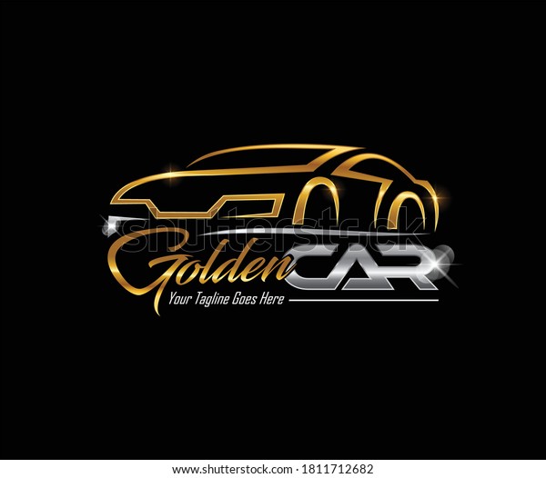 A vector illustration of awesome Gold\
and silver car logo sign in black\
background