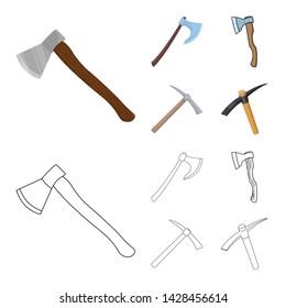 Vector illustration of ax and hammer sign. Set of ax and chopping stock vector illustration.