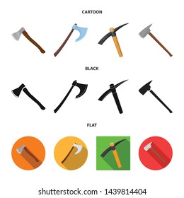 Vector illustration of ax and hammer sign. Collection of ax and chopping stock symbol for web.
