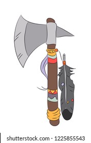 vector illustration of an ax Indian, drawing color, vector, white background, suitable for printing cards for Thanksgiving