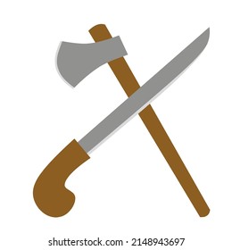 Vector illustration of an ax and machete drawing object.  A useful tool when surviving in nature