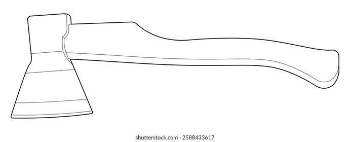 Vector illustration of an axe outline. Black line. Coloring page.