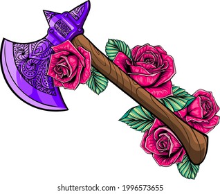 Vektorgrafik von Axt mit Rosendesign