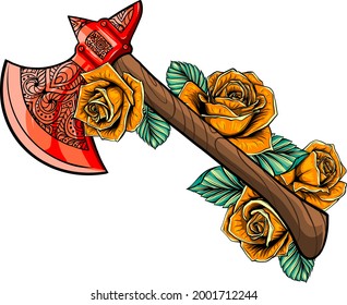 Vektorgrafik von Axt mit Rosendesign