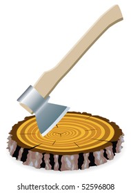 vector illustration of axe and a wooden cut