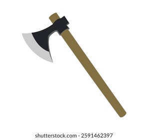 Vector illustration of an axe with a wooden handle and sharp steel blade on a white background