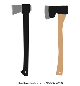 Vector illustration axe with wooden handle and axe with black plastic handle. Axe set, collection. Axe flat icon
