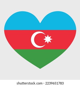 Ilustración vectorial de la bandera de Azerbaiyán con forma de corazón aislado en el fondo de la llanura. Amo Azerbaiyán. Feliz Día de la Independencia