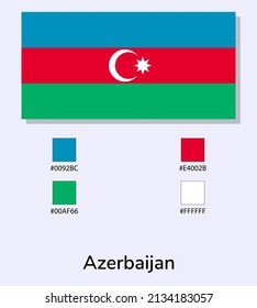 Vector Illustration of Azerbaijan flag isolated on light blue background. Illustration National Azerbaijan flag with Color Codes. As close as possible to the original. vector eps10.
