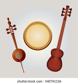 vector illustration of azerbaijan folk musical instruments.Mugam musical instruments.