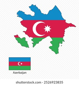 Vector illustration with Azerbaijan national flag with shape of Azerbaijan map vector (simplified). Volume shadow on the map