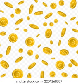 Vector illustration of Azerbaijani manat currency. Flying gold coins on transparent background (PNG).