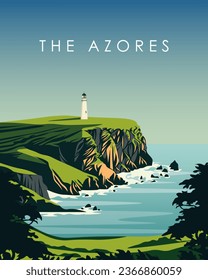 Vector illustration. Azores. Portugal. Design for poster, banner, travel card. Design for the cover of a notebook