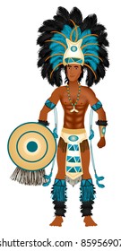 Vector Illustration of an Aztec man in Costume for Carnival Halloween or Thanksgiving.