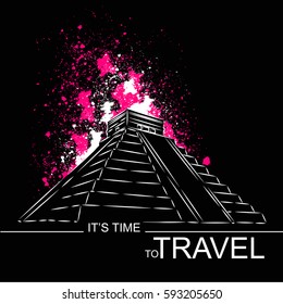 Vector illustration of Aztec pyramid. Abstract theme of travel