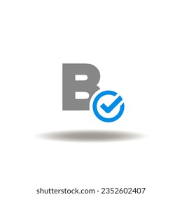 Vector illustration of b letter with check mark. Icon of education, alphabet, school. Symbol of voting.
