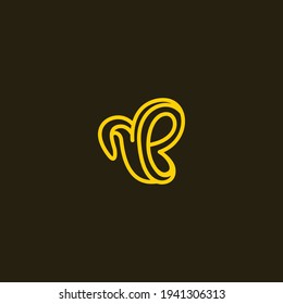 vector illustration. B letter logo in the shape of banana peel with line art style. food and drink