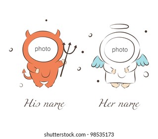 Vector illustration of babies in angel and demon suits