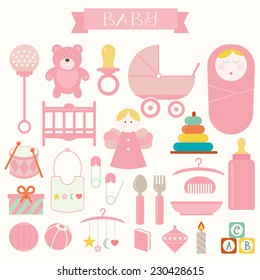 Vector illustration of babies and baby products