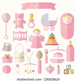 Vector illustration of babies and baby products