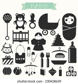 Vector illustration of babies and baby products