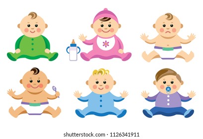 Vector illustration of babies in flat style
