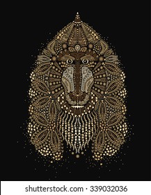 Vector illustration of a baboon hand-drawn style mehendi. The head of the animal with ethnic motifs. Sketch of tattoo prints on shirts, bags, or greeting card. Monkey symbol of the New 2016