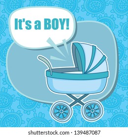 Vector illustration of Baby arrival card for boy for your design