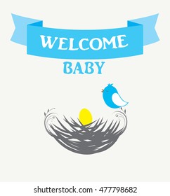 vector illustration of a baby bird nest baby shower card