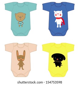 The vector illustration with baby bodies with animals images