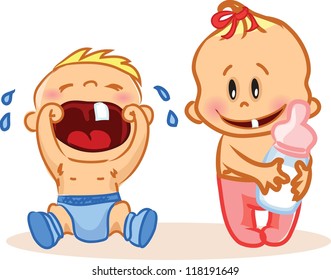 Vector illustration of baby boy and baby girl