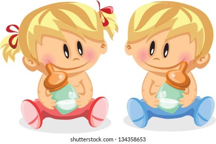 Vector illustration of baby boy and baby girl