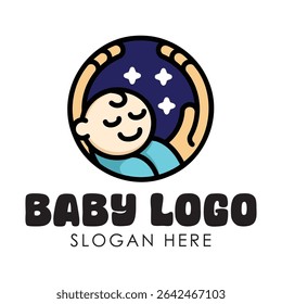 ilustração vetorial do sono do logotipo do menino do bebê na noite confortavelmente