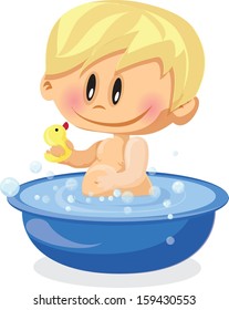 Vector illustration of baby boy washable in the baths