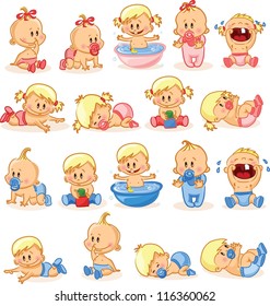 Vector illustration of baby boys and baby girls