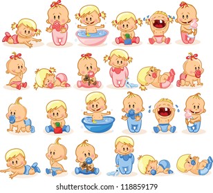 Vector illustration of baby boys and baby girls