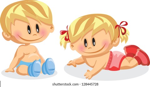 Vector illustration of baby boys and baby girls